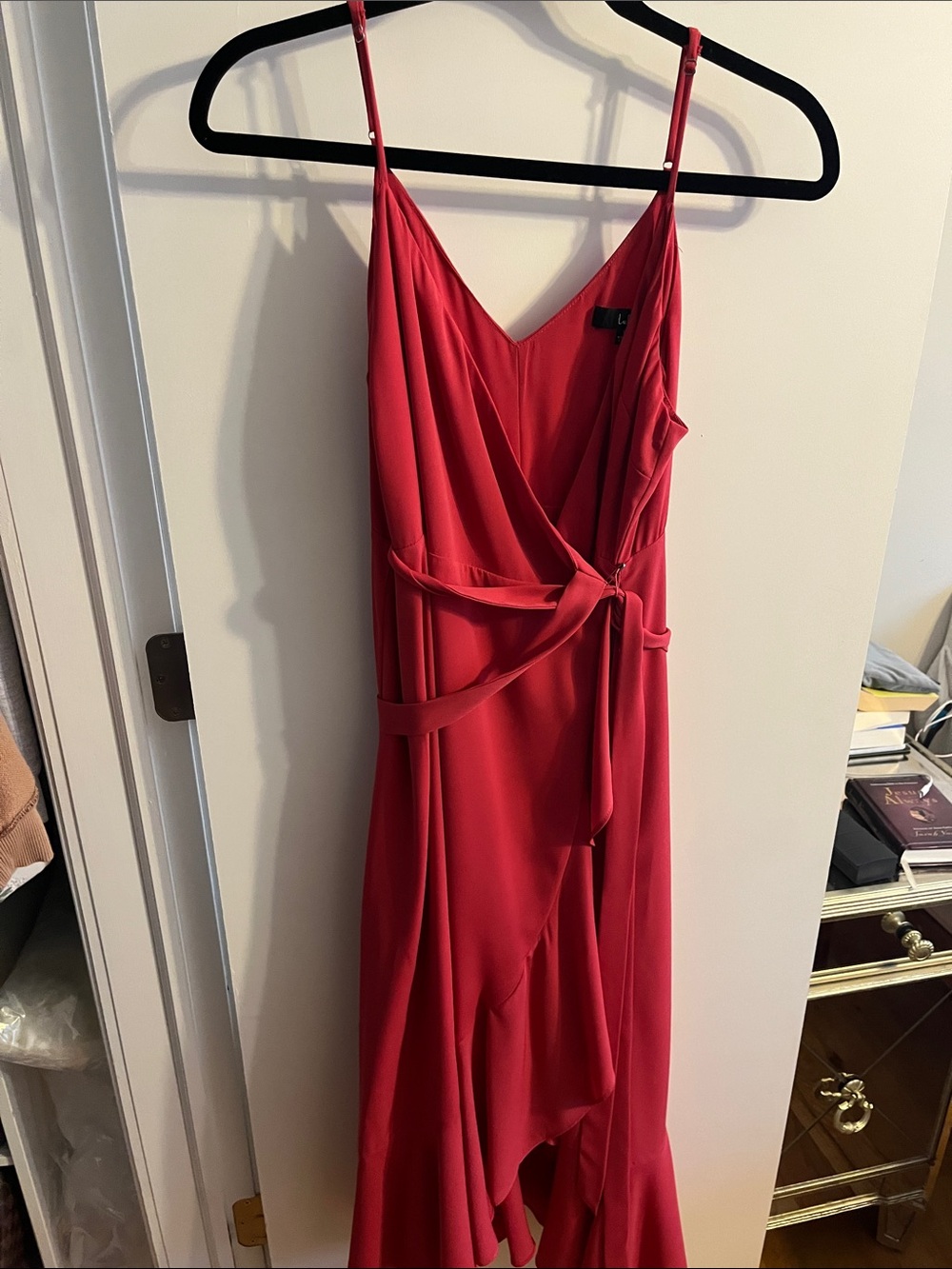Pink Wrap-Front Spaghetti Strap Dress